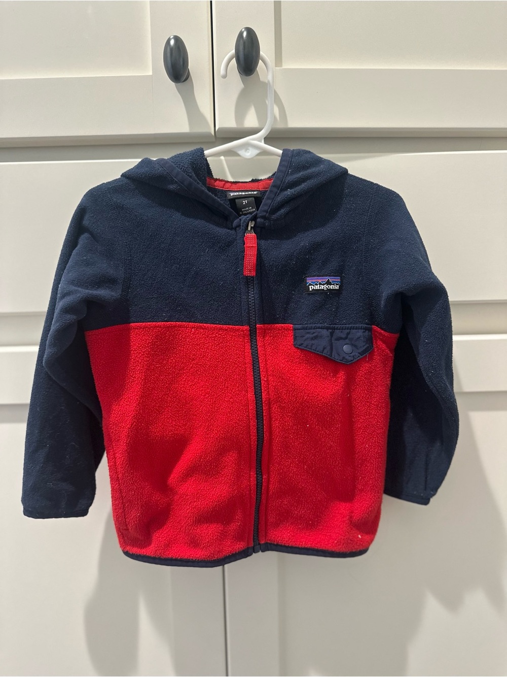 Patagonia Kids Navy & Red Hooded Fleece Zip Jacket